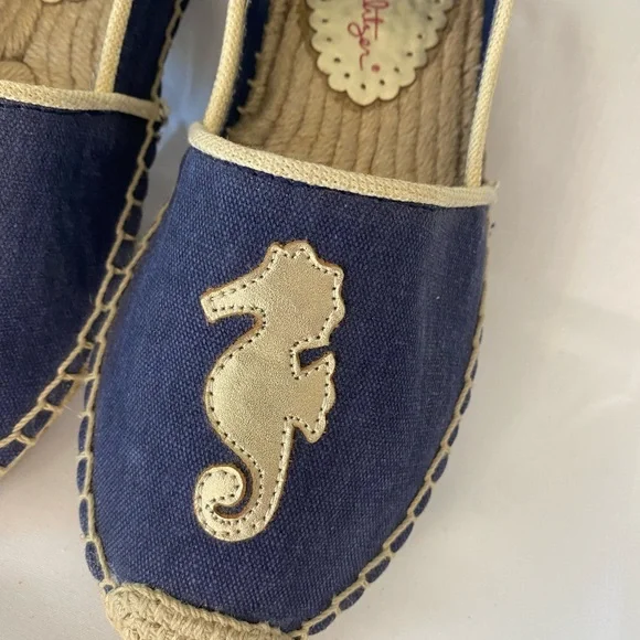 Lilly Pulitzer Lia Espadrilles in true Navy with gold sea horse  size 7 - Picture 6 of 13
